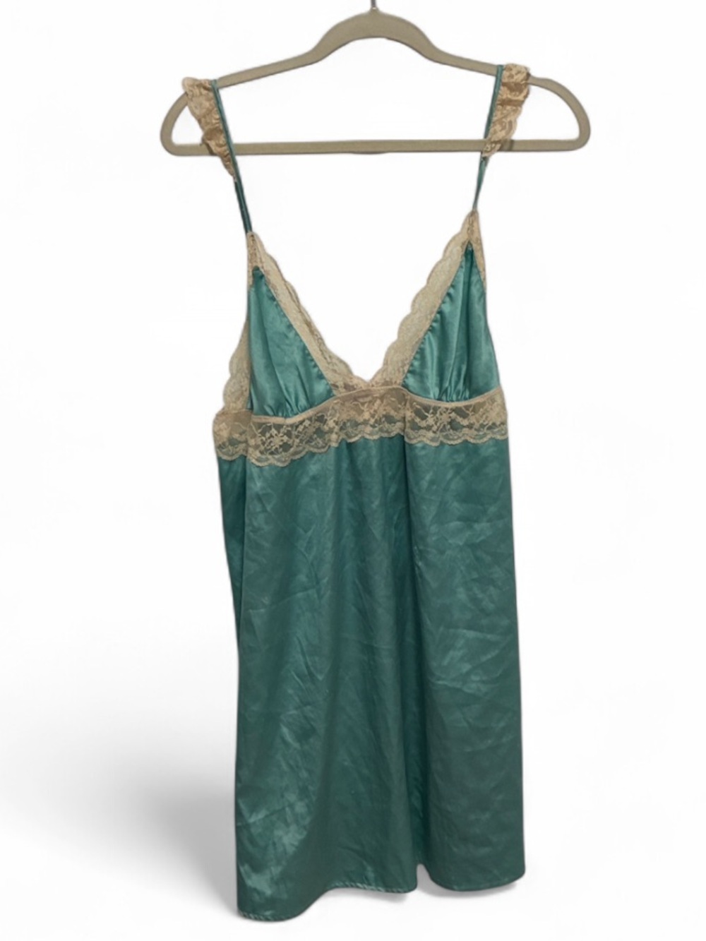 Silk-Look Teal Lace Trim Chemise